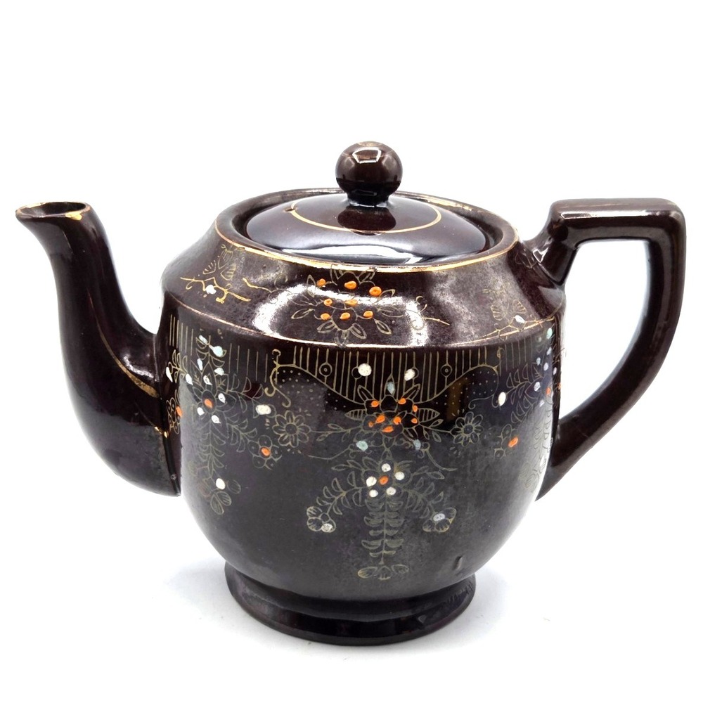 Japanese TeaPot Moriage Redware Medium~ Hand Painted 1940s ~Japan Vintage